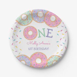Donut 1. Geburtstag Donut wachsen auf rosa Sprinkl Pappteller