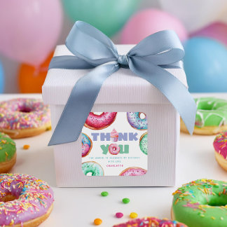 Donut 1. Geburtstag Party Girl Niedlich Vielen Dan Quadratischer Aufkleber