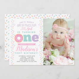 Donut 1st Birthday Invitation with Photo Einladung