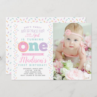 Donut 1st Birthday Invitation with Photo Einladung