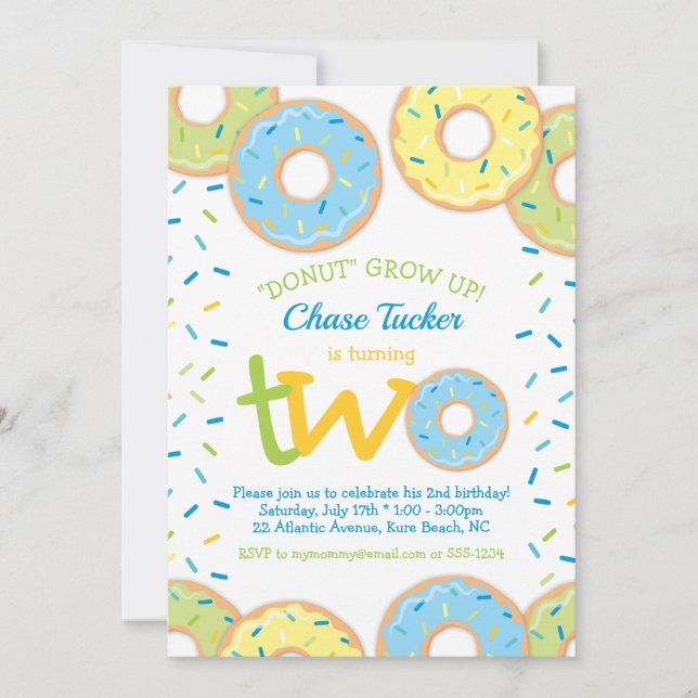 Donut 2. Geburtstag Einladung Junge Sprinklen (Vorderseite)