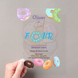 Donut 4. Geburtstag Junge Acryleinladungen