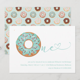 Donut Aquamarin Blue & Sprinkles 1. Geburtstag Einladung