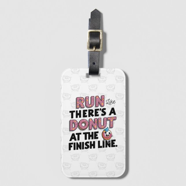 Donut auf der finish Line Funny Fitness Motivation Gepäckanhänger (Vorderseite Vertikal)