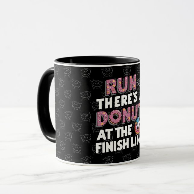 Donut auf der finish Line Funny Fitness Motivation Tasse (Vorderseite Links)