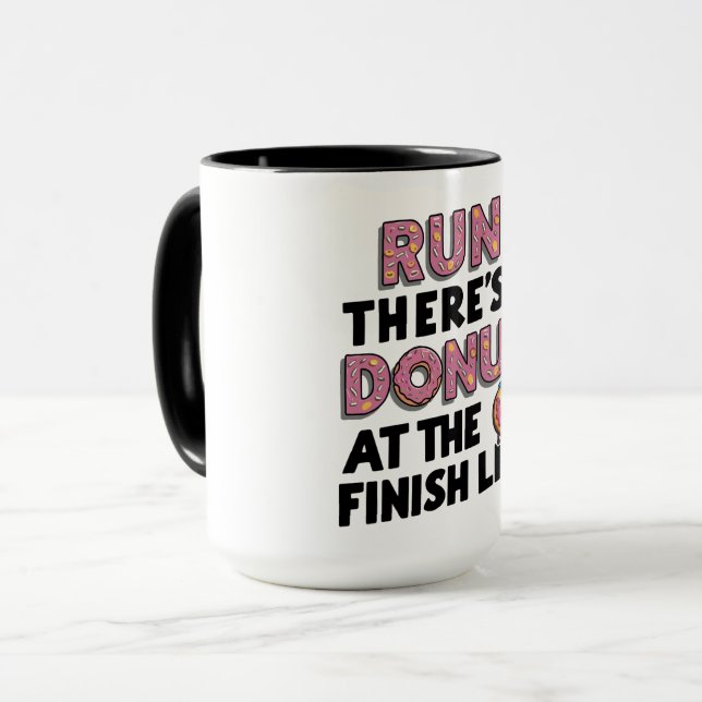 Donut auf der finish Line Funny Fitness Motivation Tasse (Vorderseite Links)