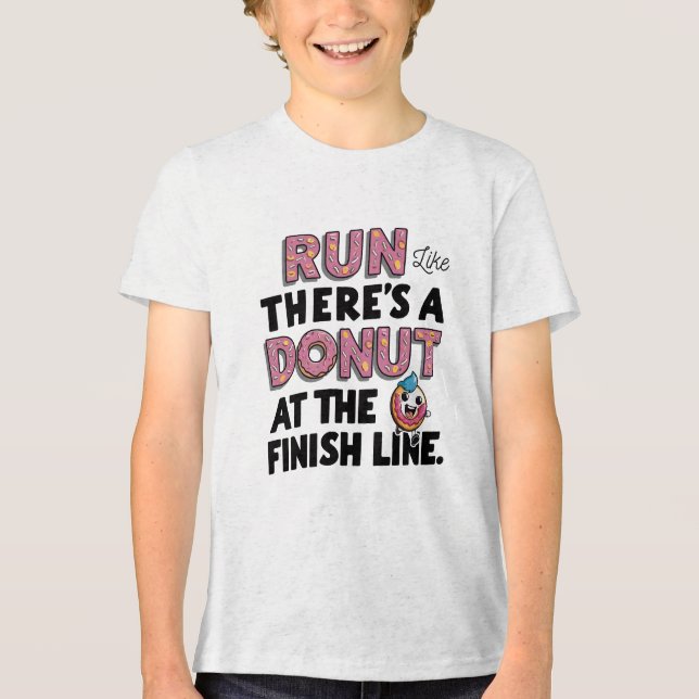 Donut auf der finish Line Funny Fitness Motivation Tri-Blend Shirt (Vorderseite)
