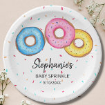 Donut Baby Sprinkle Baby Dusche Pappteller<br><div class="desc">Diese niedlichen Baby-Sprinkle-Papier-Teller sind mit Aquarellnüssen in Rosa,  Blau und Gelb dekoriert. Perfekt für ein geschlechtsneutrales Baby-Fest. Einfach anpassbar. Weil wir unsere Kunstwerke erstellen,  werden Sie dieses exakte Bild von anderen Designern nicht finden. Original Wasserfarbe © Michele Davies.</div>