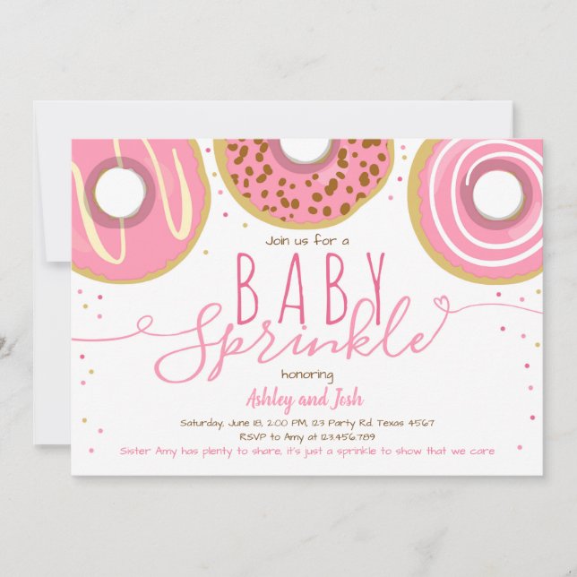 Donut Baby Sprinkle Pink Doughnut Girl Sprinkle Einladung (Vorderseite)