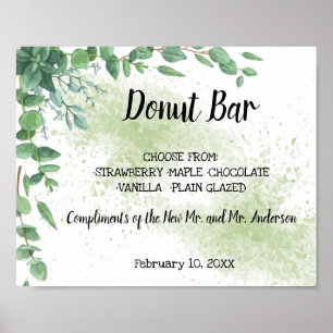 Donut Bar Table Wedding Eucalytpus Sign Poster