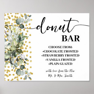 Donut Bar Wedding Brautparty Eucalyptus Gold Poster