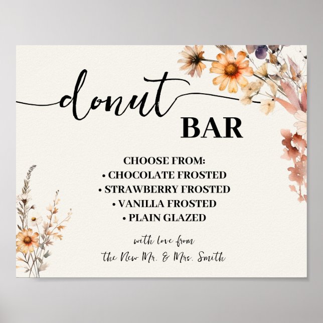 Donut Bar Wedding Brautparty Wildblumen Herbst Poster (Vorne)