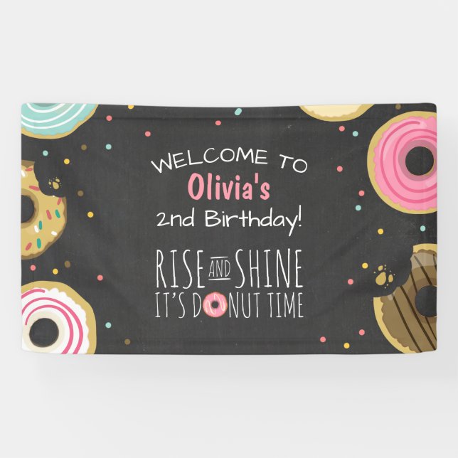 Donut Birthday Banner Party Doughnut Backdrop Girl (Horizontal)