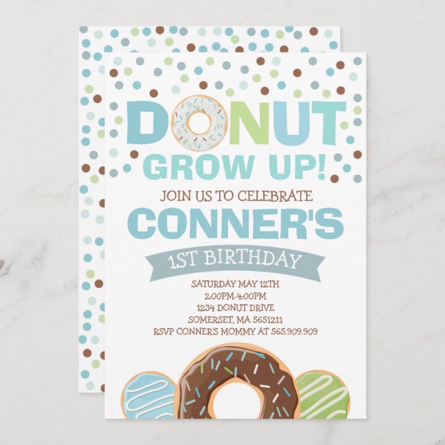Donut Birthday Einladung Donut Grow Up Party (Vorne/Hinten)