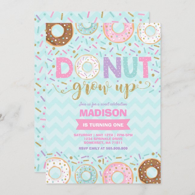 Donut Birthday Einladung Donut Grow Up Party (Vorne/Hinten)
