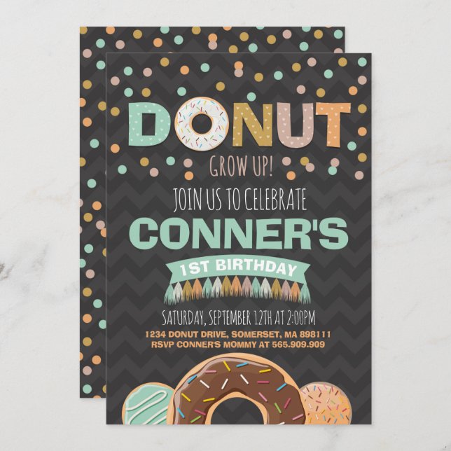 Donut Birthday Einladung Donut Grow Up Party (Vorne/Hinten)