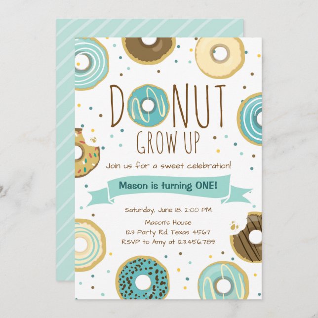 Donut Birthday Einladung Donut Grow Up Party (Vorne/Hinten)