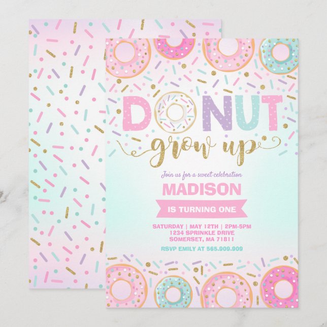 Donut Birthday Einladung Donut Grow Up Party (Vorne/Hinten)