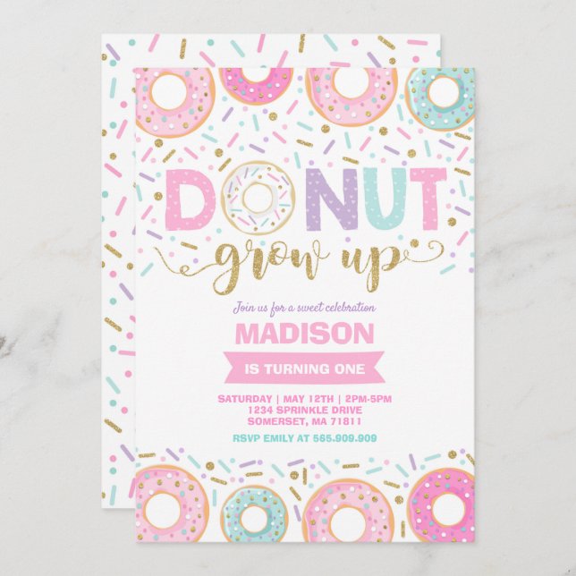 Donut Birthday Einladung Donut Grow Up Party (Vorne/Hinten)