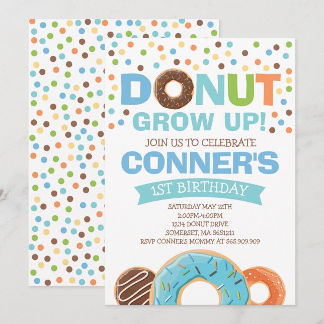 Donut Birthday Einladung Donut Grow Up Party (Vorne/Hinten)