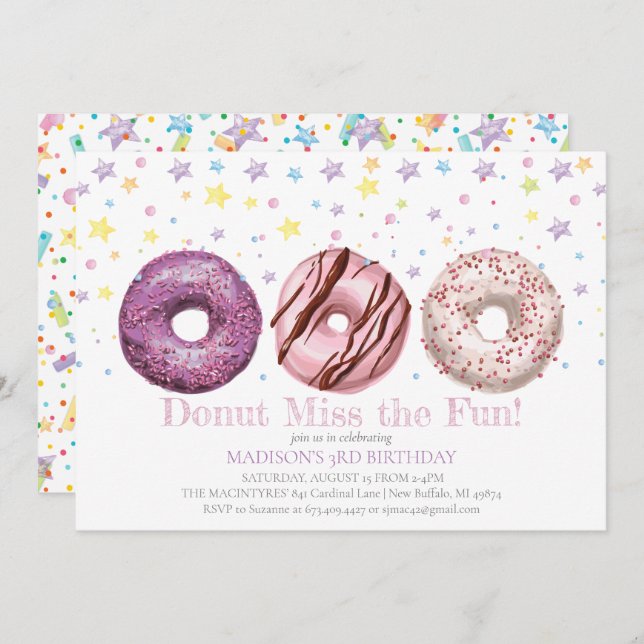Donut Birthday Einladung Donut Grow Up Party (Vorne/Hinten)