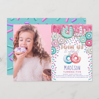 Donut Birthday Foto Sprinkles farbenfroh Einladung