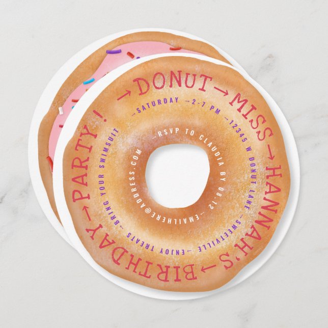 Donut Birthday Niedlich Sprinkled Doughnut Text Ci Einladung (Vorne/Hinten)