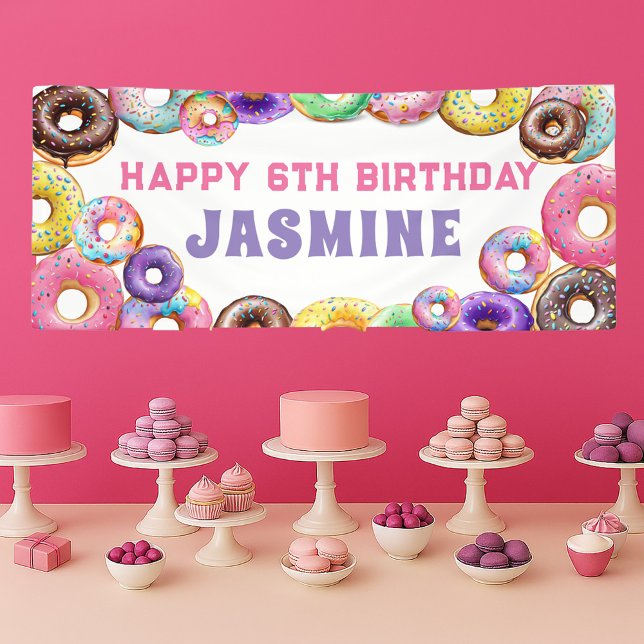 Donut Birthday Party Happy 6. Geburtstag Banner (Colorful donut birthday banner)