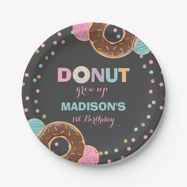 Donut Birthday Party Paper Plate 7" Donut aufwachs Pappteller (Vorderseite)
