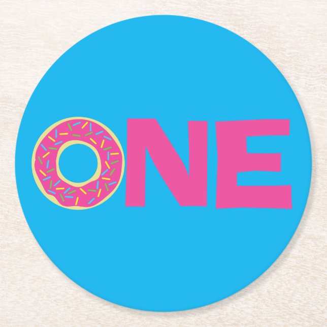Donut Birthday Party Runder Pappuntersetzer (Vorderseite)