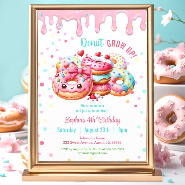 Donut Birthday Sweet Niedlich Pink Colorful Girl Einladung (Donut Birthday Sweet Cute Pink Colorful Girl Invitation)