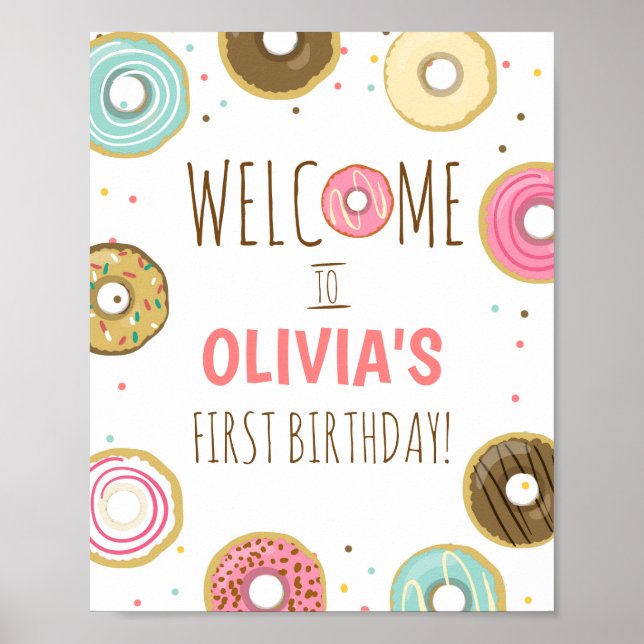 Donut Birthday Table Sign Willkommensschild Doughn Poster (Vorne)