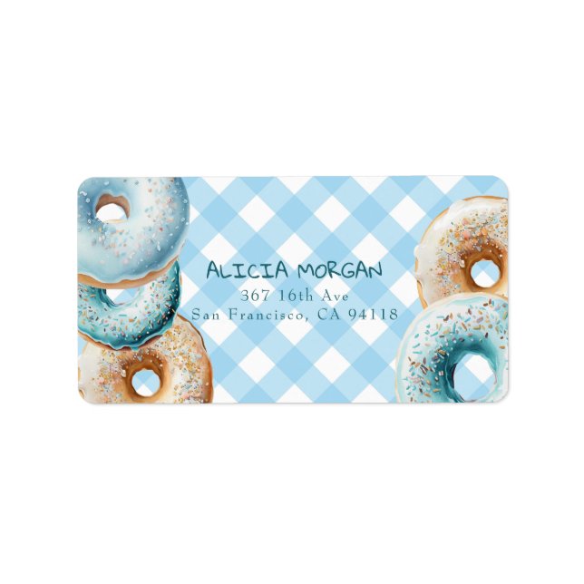 Donut | Blue Gingham Address Labels Adressaufkleber (Vorne)