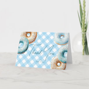 Donut Blue Gingham Boy Baby Shower Dankeskarte