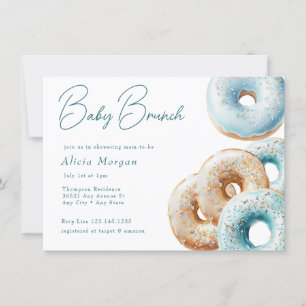 Donut   Blue Gingham Boy Baby Shower Einladung