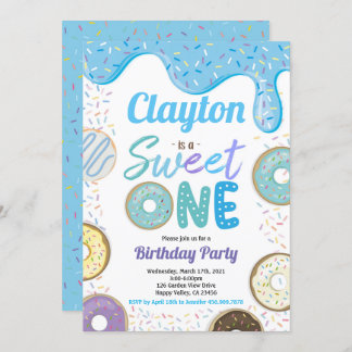 Donut Boy Sweet One 1. Geburtstag Party Blue Einladung