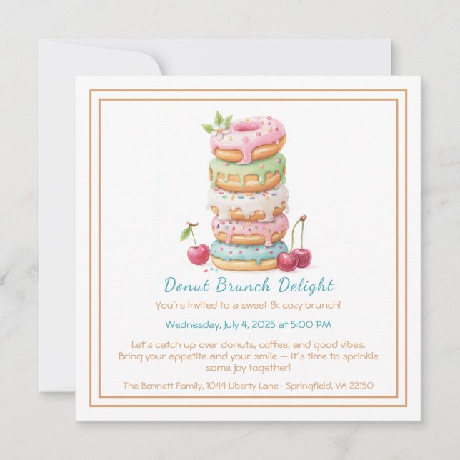 Donut Brunch Einladung farbenfrohe Konditorei Ansa (Vorderseite)