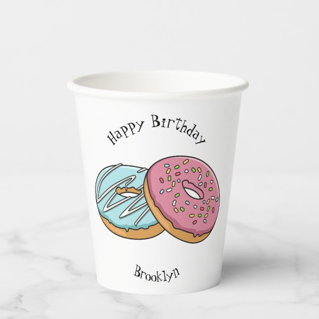 Donut-Cartoon-Abbildung Pappbecher (Vorderseite)