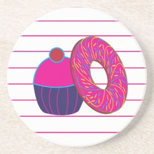 Donut Cupcake Pink Stripe Muster Getränkeuntersetzer