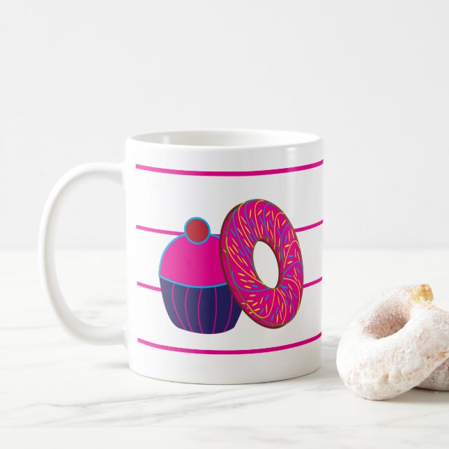 Donut Cupcake Pink Stripe Muster Kaffeetasse (Mit Donut)