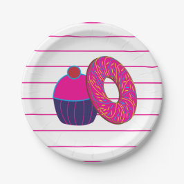Donut Cupcake Pink Stripe Muster Pappteller