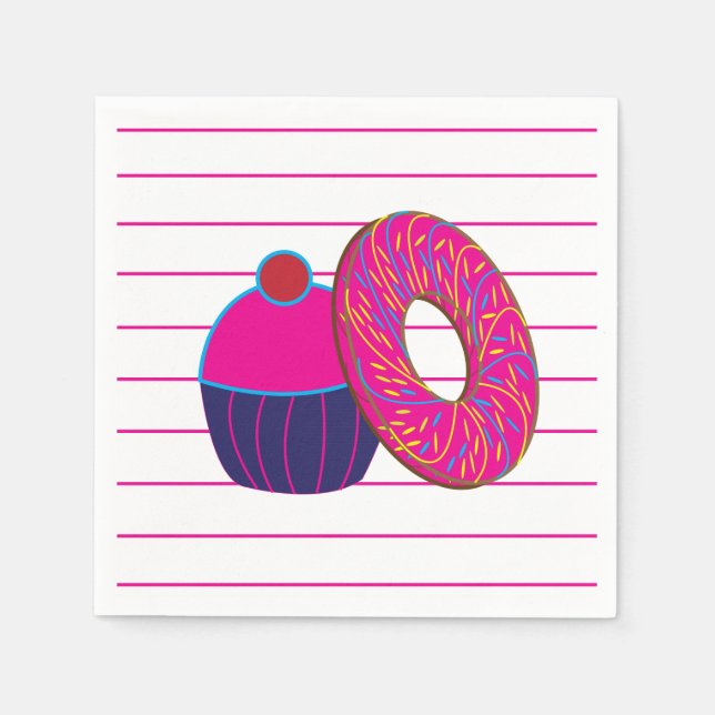Donut Cupcake Pink Stripe Muster Serviette (Vorderseite)