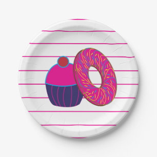 Donut Cupcake Rosa Streifenmuster Pappteller