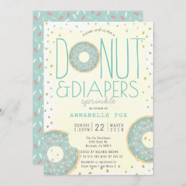 Donut & Diapers Sprinkle Green Gold Baby Dusche Einladung