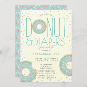 Donut & Diapers Sprinkle Green Gold Baby Dusche Einladung