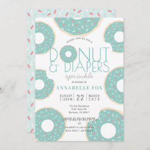 Donut & Diapers Sprinkle Mint Green Baby Dusche Einladung
