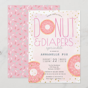Donut & Diapers Sprinkle Pink Gold Baby Dusche Einladung