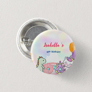 Donut Dinosaur Unicorn Regenbogen Ballon Geburtsta Button