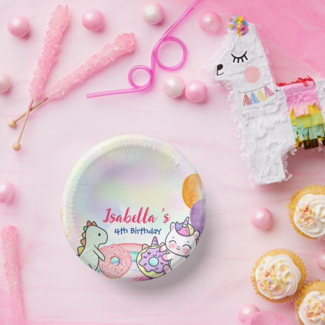 Donut Dinosaur Unicorn Regenbogen Ballon Geburtsta Pappteller (Party)