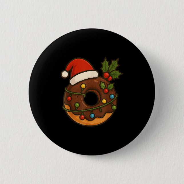 Donut Doughnut Merry Xmas Weihnachtsmannmütze Weih Button (Vorderseite)